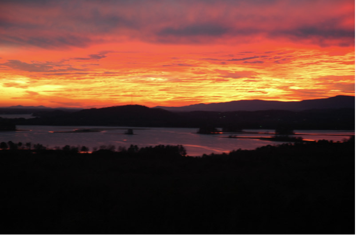 Panoramic sunset over the mountain ridgeline near Weiss Lake